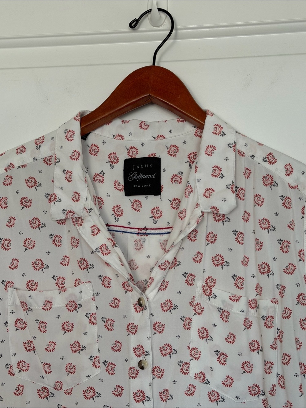 JACHS Girlfriend White Shirt Red Floral Print